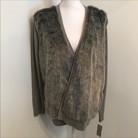 Charter Club Faux Fur Cardigan Sweater Large Gray NEW - Picture 6 of 7